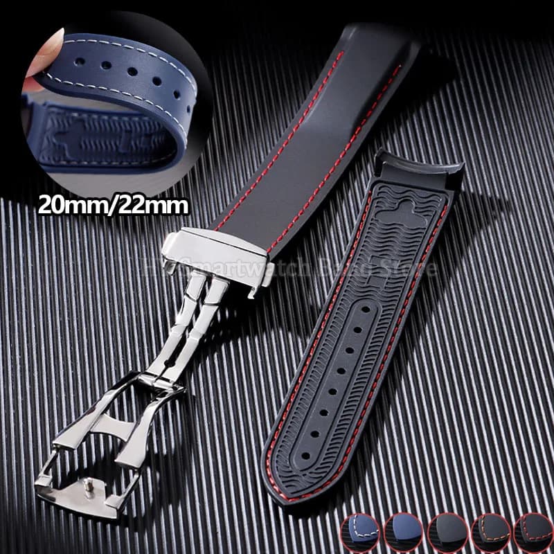 20mm 22mm Silicone Watch Strap for Omega Seamaster 007 AT150 Curved End Universal Bracelet Folding Buckle Men Rubber Wrist Band