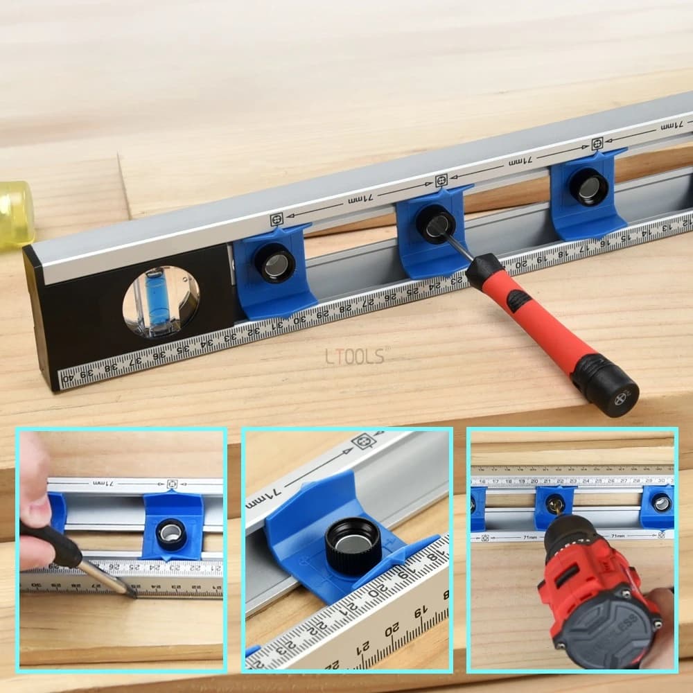 Four Hole Mobile Positioning Level Precision Horizontal Bubble Measuring Mesh Quick Punching Measuring Tools for Wood Processing