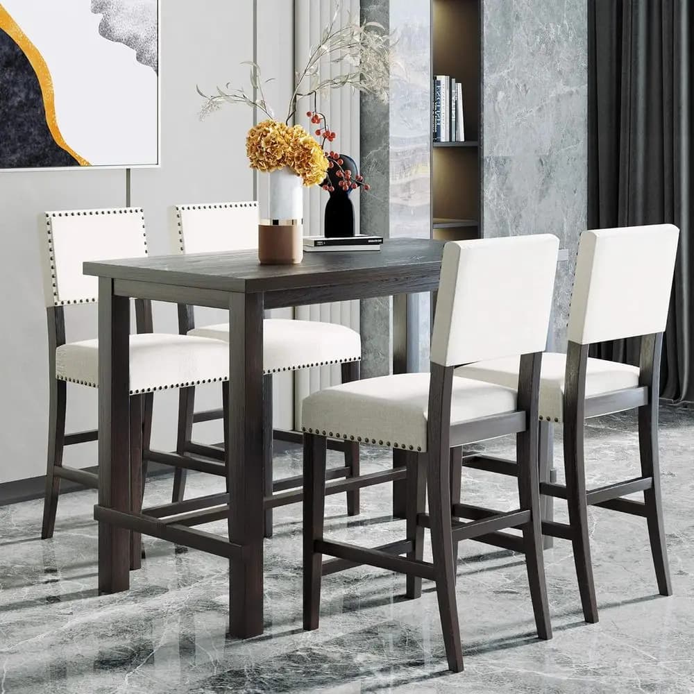 5 Piece Lunch Set or High Table 4 Posts with Reclining Table and Chairs Padded for Restrooms