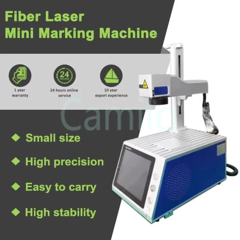 Small desktop fibre laser marking machine 20W 30W 50W for metal stainless steel nameplates and laser engraving.