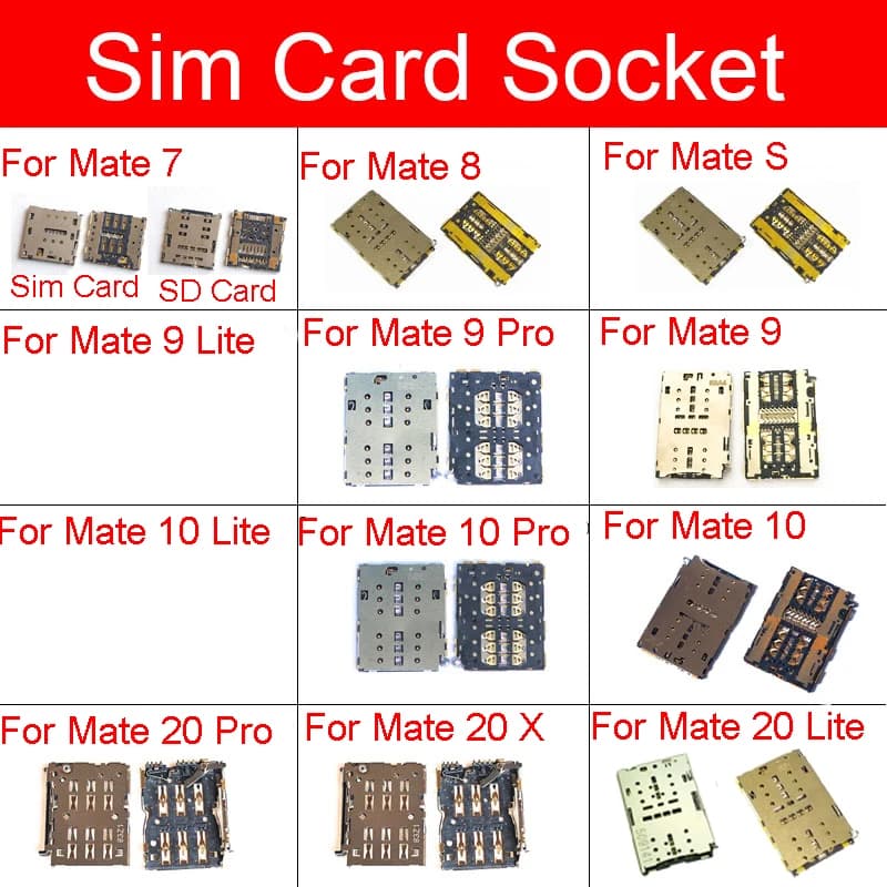 Supporto adattatore scheda SIM per Huawei Mate 7 8 S 9 10 20 X Lite Pro Lettore di memoria Presa scheda Nastro flessibile Parti di riparazione di ricambio