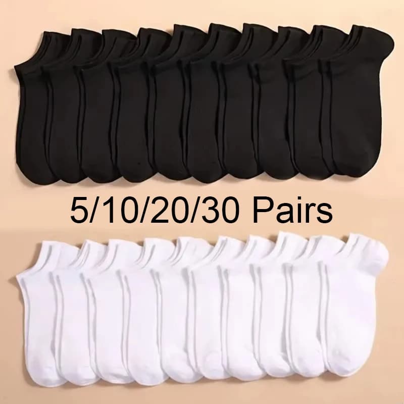 5/10/20/30 Paia di Calzini Unisex Casual a Tinta Unita, Sottili, Traspiranti, Comodi, Anti-Odore e Assorbenti per Uomo e Donna