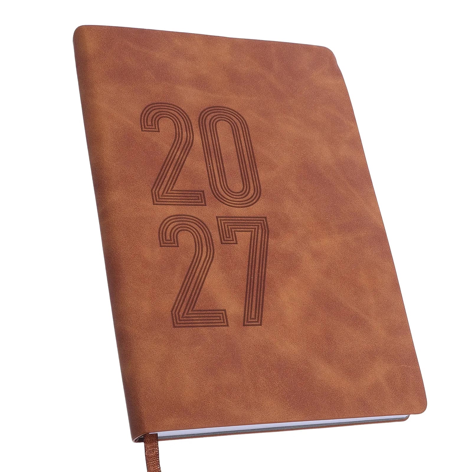 English Daily Planner 2027 Yearly Notebook 8.3x5.7 Coffee Portable 365 Day Work Schedule Organizer Weekly Business Planning