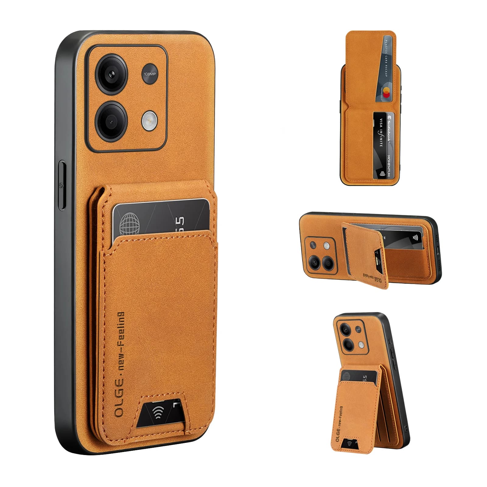Custodia per telefono per Redmi Note 13 Pro+ 13R 12 Turbo in pelle tinta unita con slot per carte e supporto