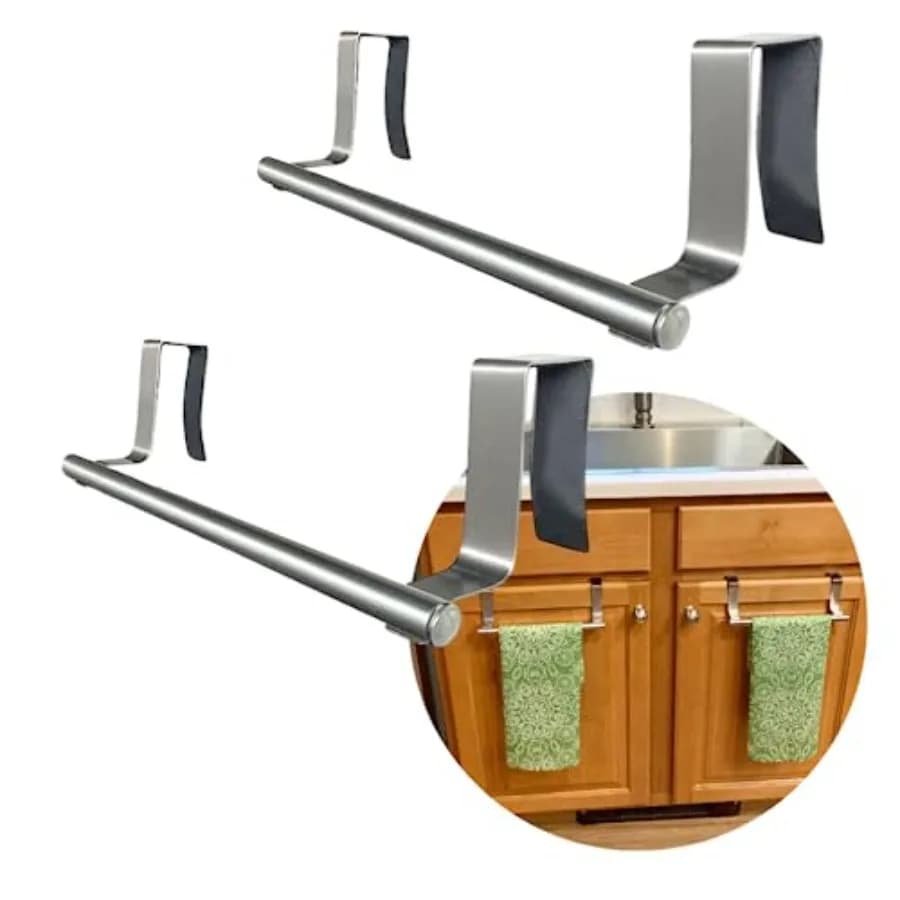Gancio appendi asciugamani da appendere sopra la porta - Cucina Bagno - Confezione da 2 - Porta strofinatoi da cucina - Per interni o esterni - Finitura spazzolata
