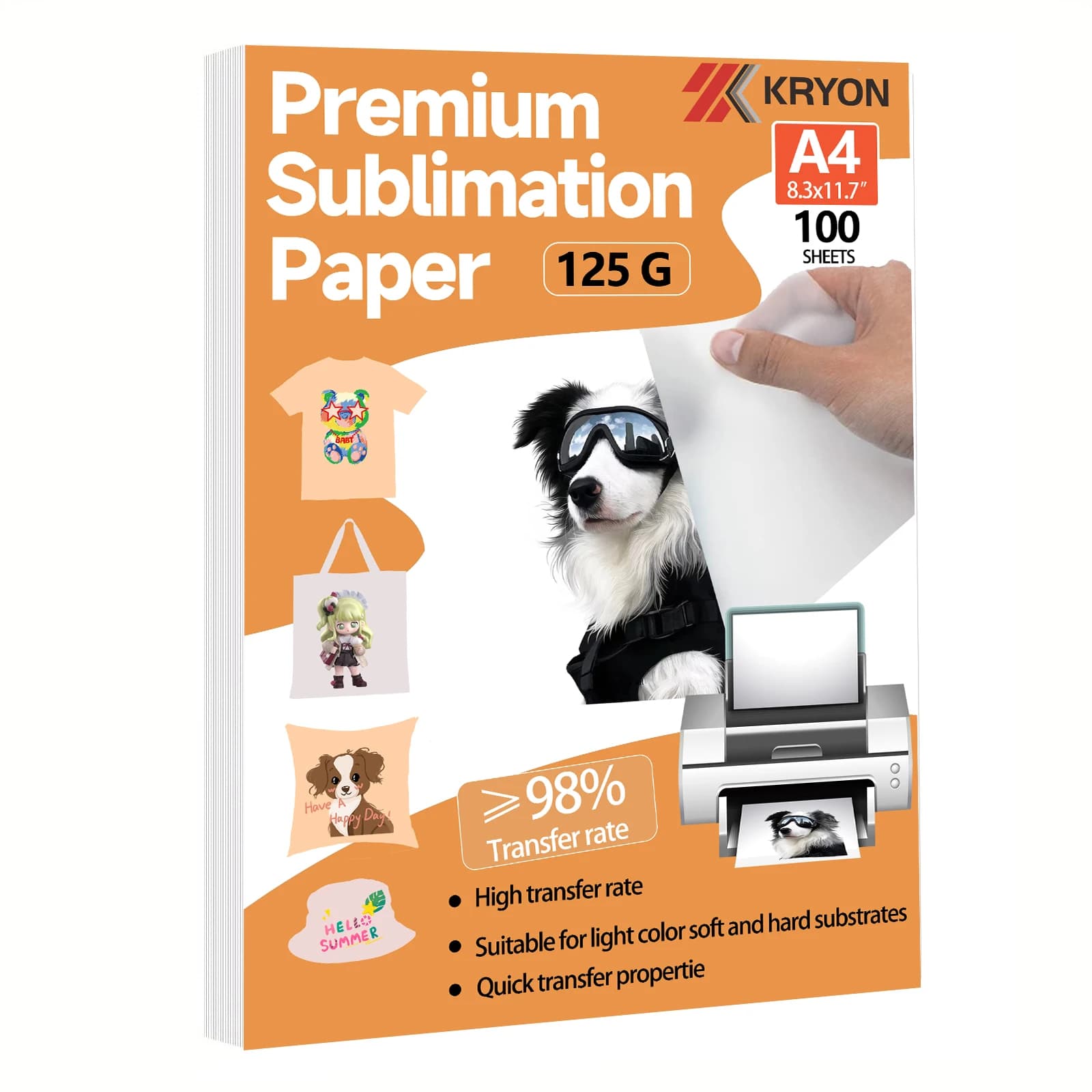 100 fogli 125G formato A4 8,3x11,7 pollici carta per sublimazione carta a trasferimento termico compatibile con stampante a getto d'inchiostro