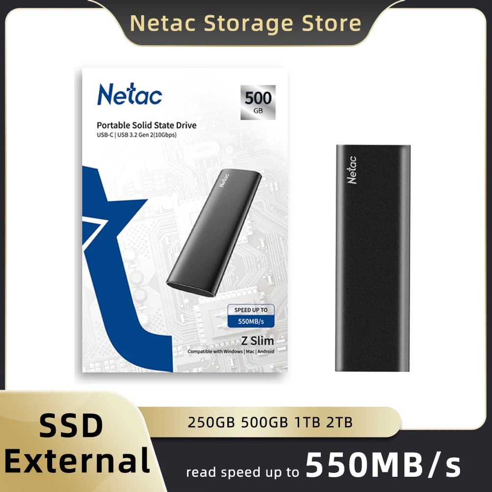 Netac ssd sata hd 1tb 250g 500g 2tb Unità a stato solido esterna portatile USB 3.2 Gen2 Tipo C Disco rigido per laptop PS4