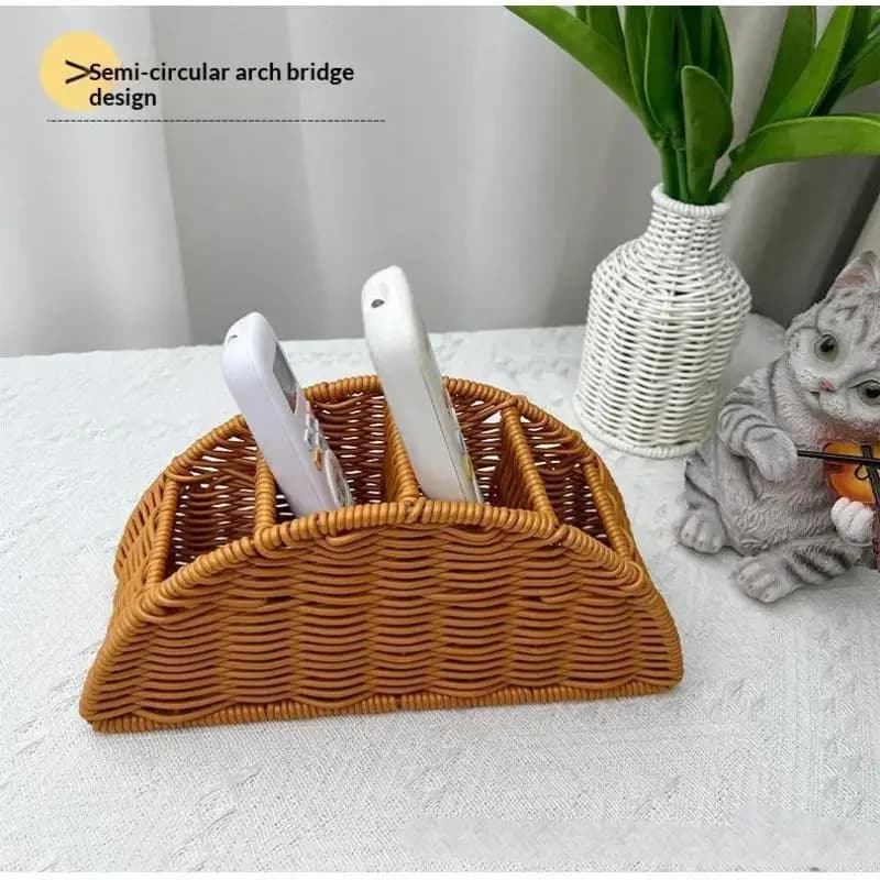 Remote Storage Box Synthetic Rattan Organizer Divided Basket For Air Conditioner Remote Control Holder Desktop Bedroom