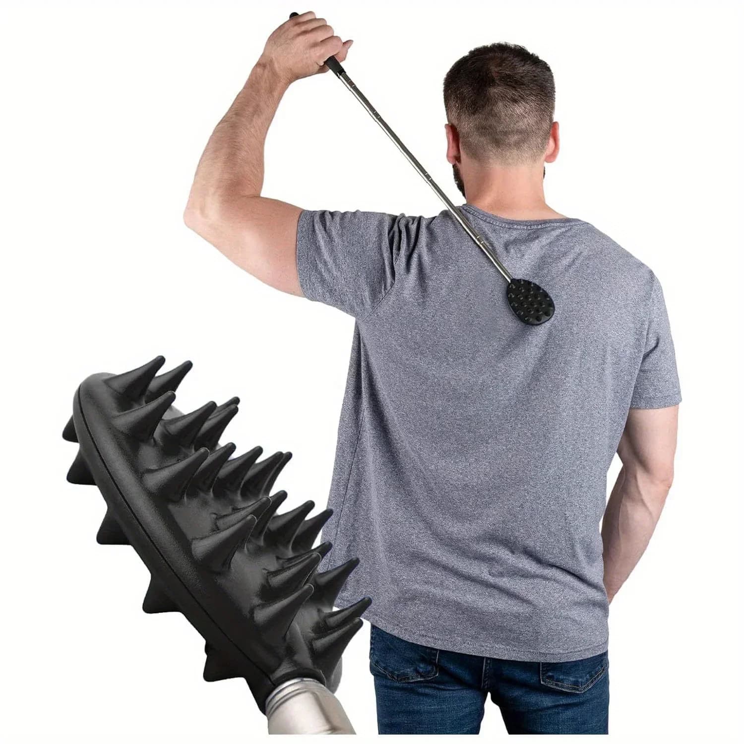 Design with extendable metallic claws Socket for socks Massage for hands Backslap