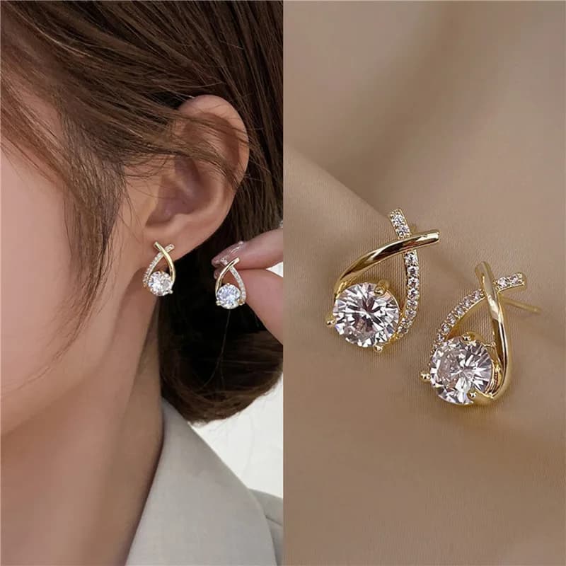 Fashion Cross Stud Earrings For Women Girls Korean Style Elegant Crystal Jewelry Ear Rings Fishtail Lady Earrings Gifts