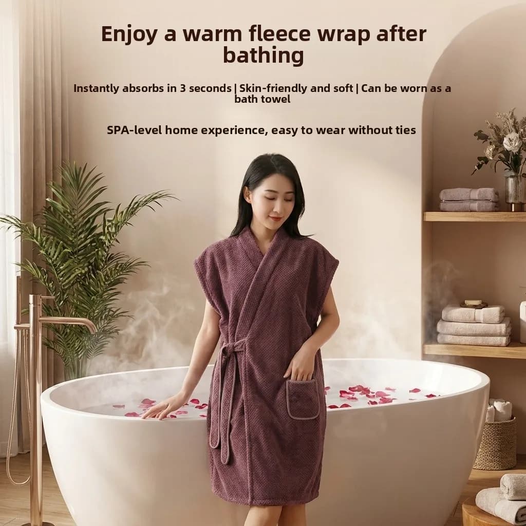 Women's Short Sleeve Bathrobe Quick Dry Absorbent No Shedding Full Body Wrap Home Use Bath Towel Comfortable Wearing Design