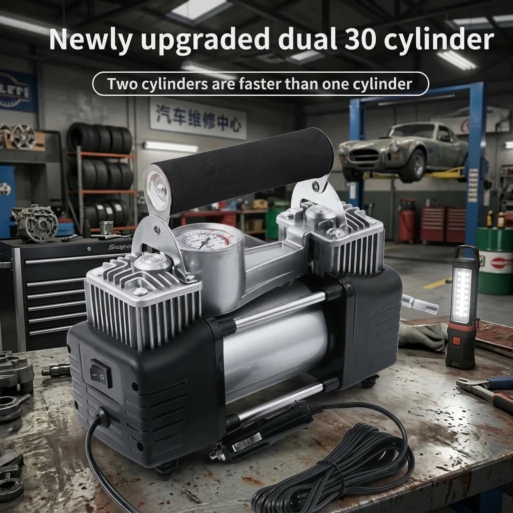 Mini compressore d'aria 150PSI per pneumatici auto, pompa gonfiagomme portatile, kit per veicoli a quattro ruote motrici, pompa a doppio cilindro, strumento di pressurizzazione 12V