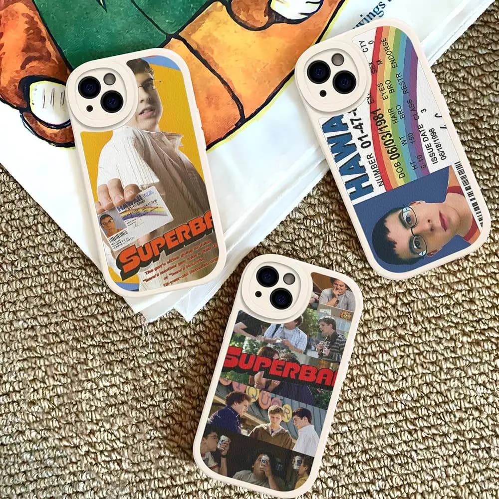 Cover per iPhone 16 15 14 13 12 11 Pro Max Plus in Pelle Antiurto Ispirata al Film Superbad