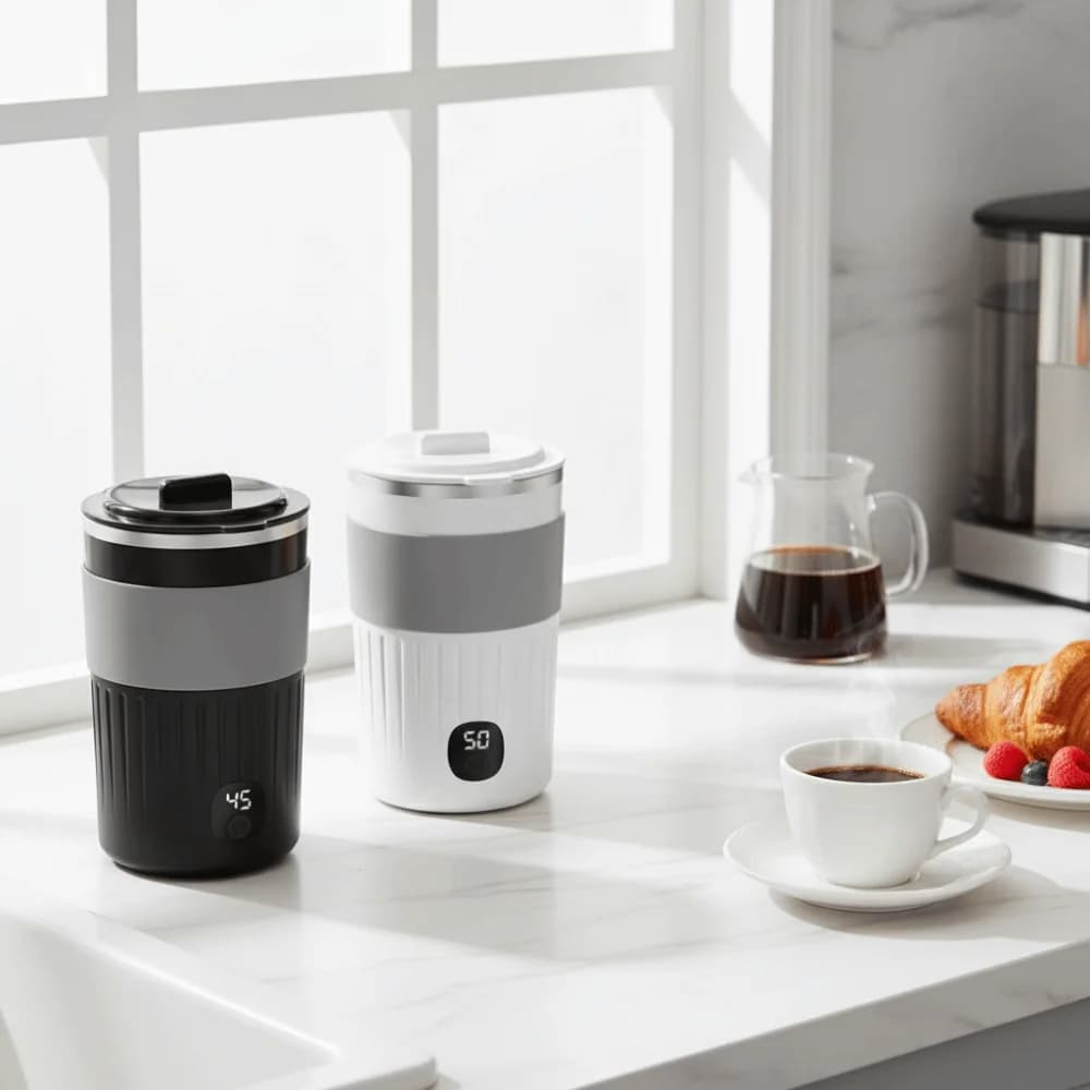 Automatic Stirring Cup Rechargeable Heat-resistant Coffee Mug with Temperature Display USB-Charging Rotating Blender Cup