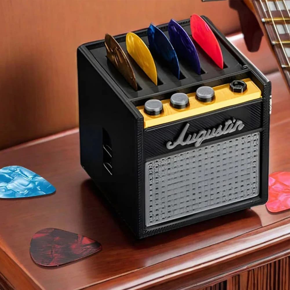Porta plettro per chitarra portatile Scatola di immagazzinaggio per plettro stampato in 3D con slot per plettro Custodia per corde per accordatore per capotasto per chitarra Espositori