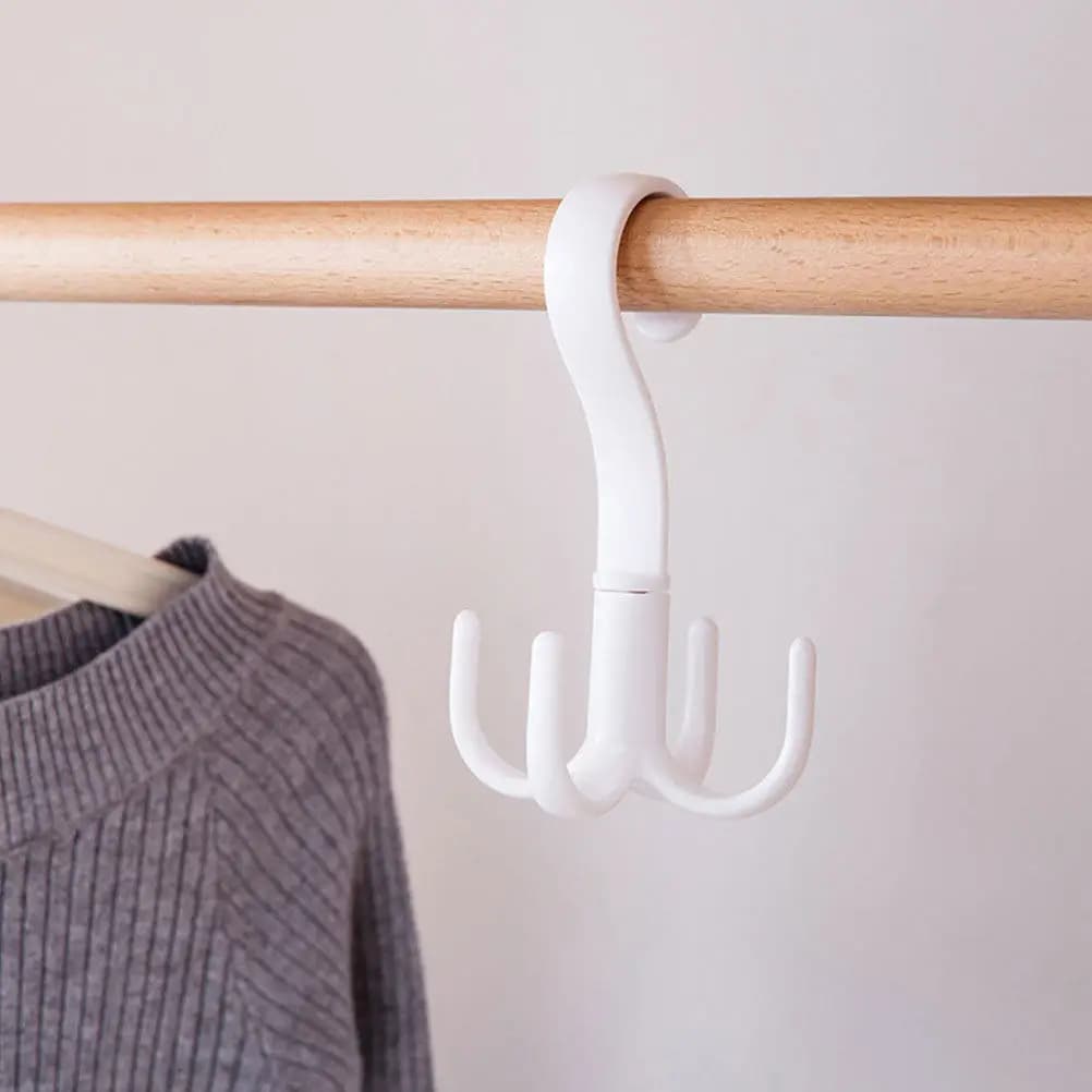 2Pcs Four Claw Rotating Hanger Hook for Purse Belt Tie Scarf Necklace Shoes Light Clothes Space Saving Closet Organizer Storage