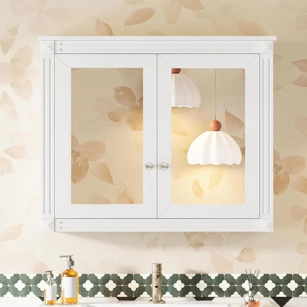 Armadietto a Specchio da Parete 36 x 28 con Ripiani Regolabili per Bagno