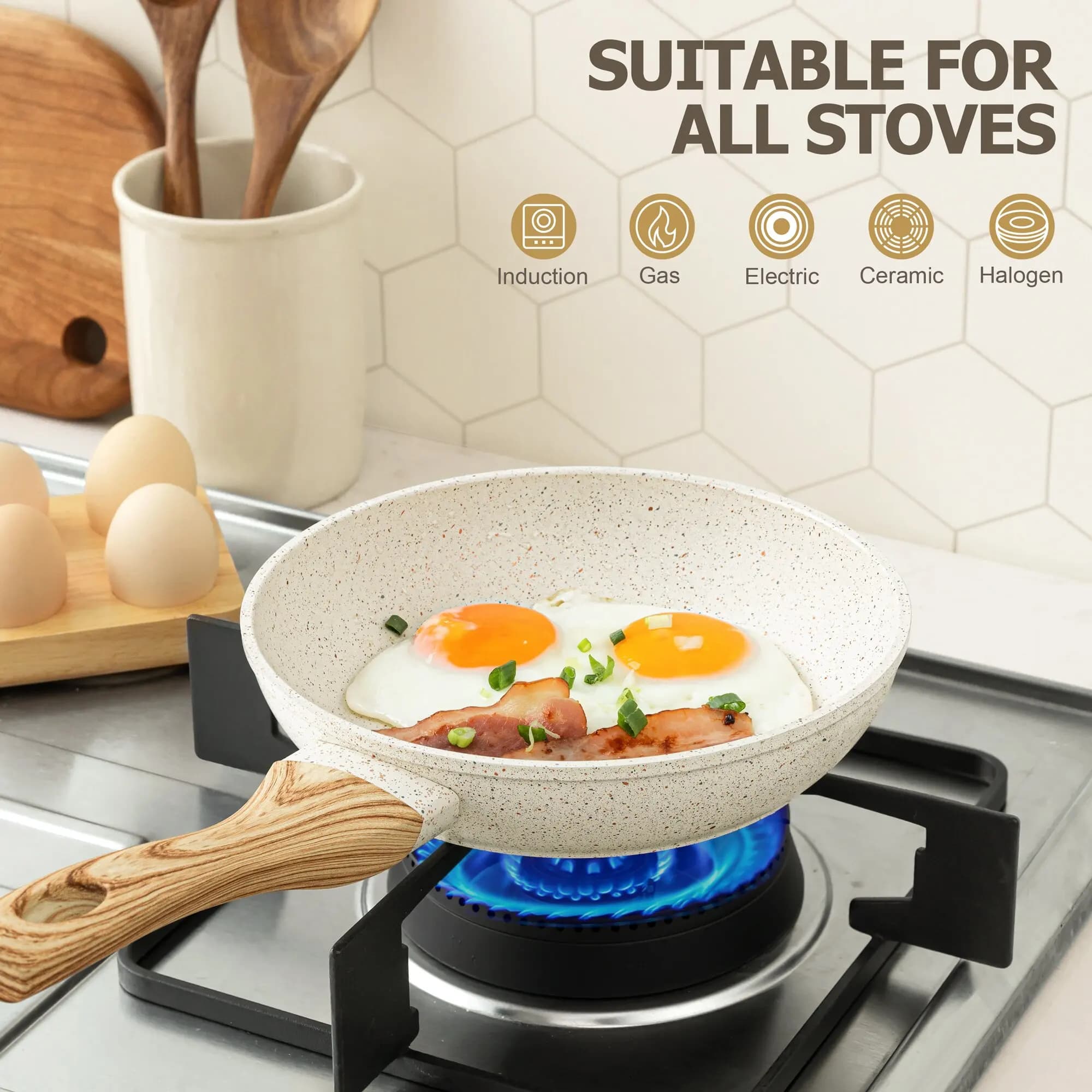 20cm Ceramic Wok Frying Pan Non-Stick Pan Home Steak Skillet Pancake Fried Induction Cooker Gas Stove Saucepan kitchen Cookware