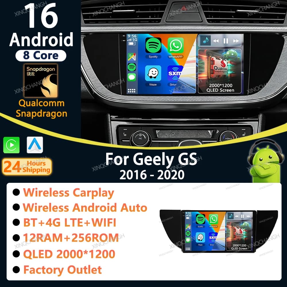Android 16 Car Radio Carplay Auto For Geely GS 2016 - 2020 Emgrand EC7 1 2018 - 2020 Accessories Fascia Panel Casing Frame QLED
