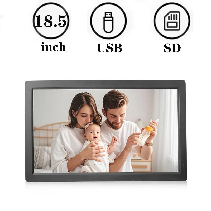 Cornice per foto digitale da 18,5 pollici 1366 * 768 Videocamera Musica USB/SD Cornice per foto digitale bianca Regalo nero