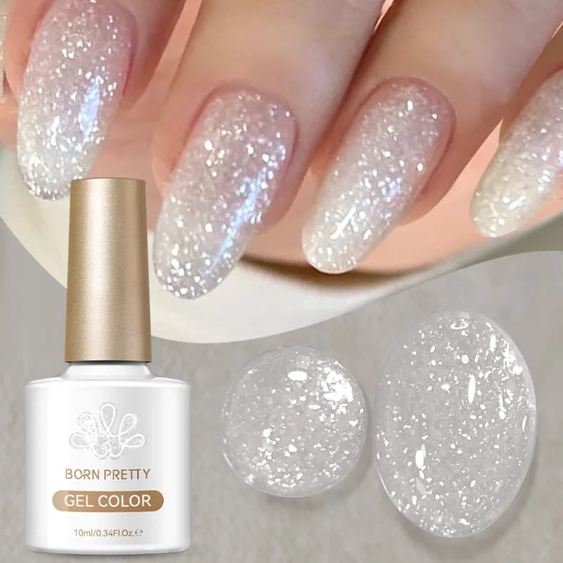 BORN PRETTY Smalto Gel Effetto Gelatina 10ml con Scaglie Svolazzanti, Smalto Semipermanente Soak Off UV LED per Nail Art e Manicure