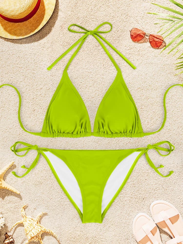 2 pezzi costumi da bagno sexy bikini senza schienale costume da bagno con bretelle con scollo a V in puro colore da donna 2025 nuovi costumi da bagno estivi alla moda