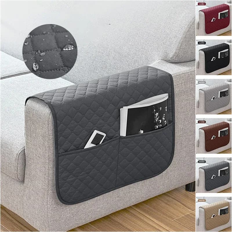 1PC Arms lining for sofa with pockets Water repellent sofa armrest cover for armchair Suspended storage for remote mobile phone