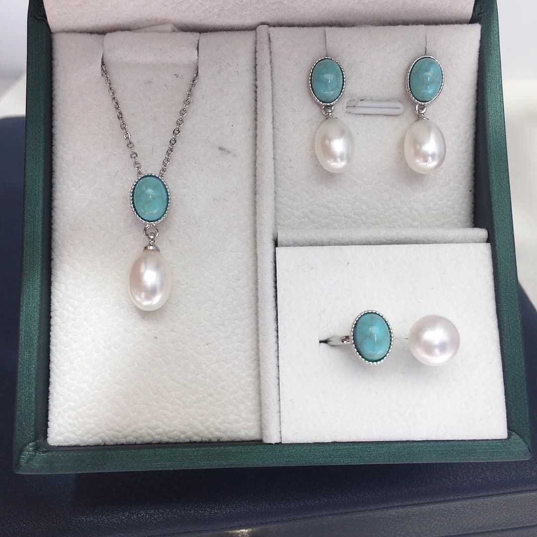 ZHBORUINI 2025 New Arrival Natural Freshwater pearl rice shaped set Fashion retro droplet shaped jewelry earrings rings pendants