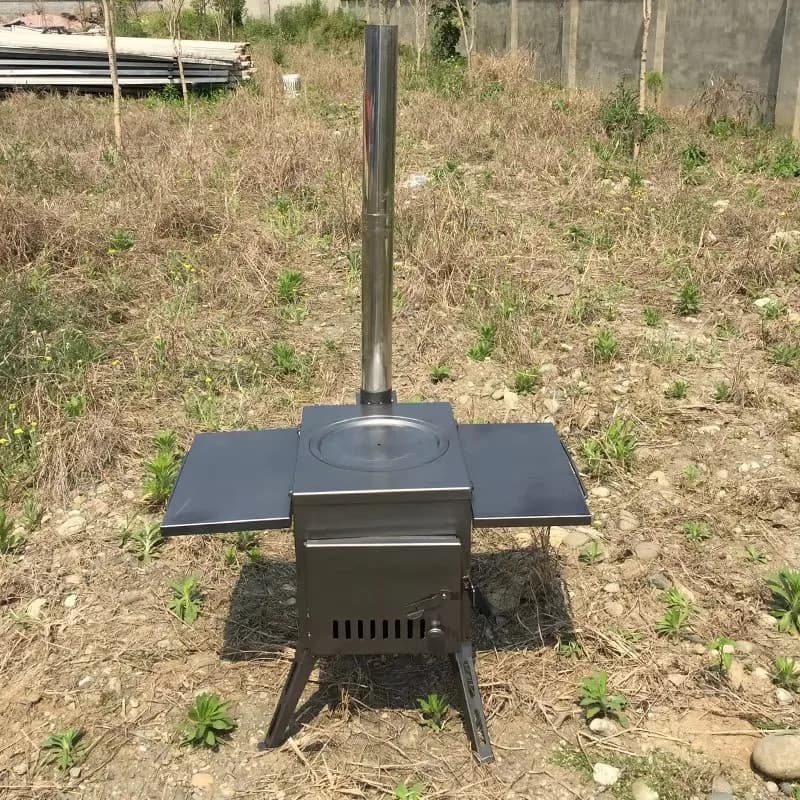 Stufa a Legna Portatile Autoportante in Acciaio per Campeggio, Riscaldamento e Cucina all'Aperto, Senza Fumo, per Tenda