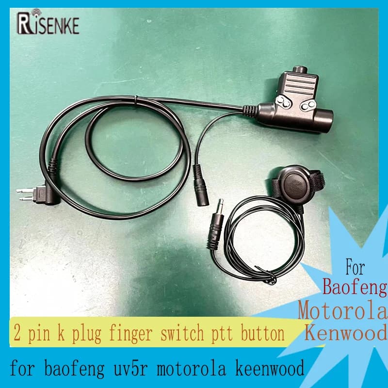 RISENKE-Finger Switch pulsante Ptt per Motorola 2 Pin Walkie Talkie, Ztac Z Tac, U94