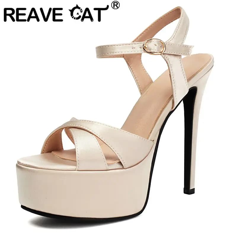 REAVE CAT 2025 Sexy Women Sandals Open Toe Stiletto 14.5cm Platform 5.3cm Buckle Strap Large Size 41 42 43 Party Dating Shoes