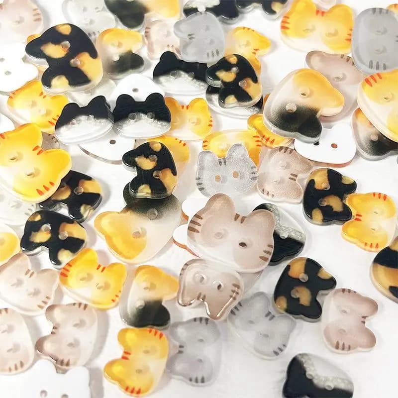 (Summer4) 20 Pezzi Bottoni a Forma di Gatto Carino con Due Occhi 12/17mm, Bottoni in Resina Colorati a Forma di Gatto Cartone Animato per Fai da Te, Vestiti per Bambini, Cappelli, Calzini