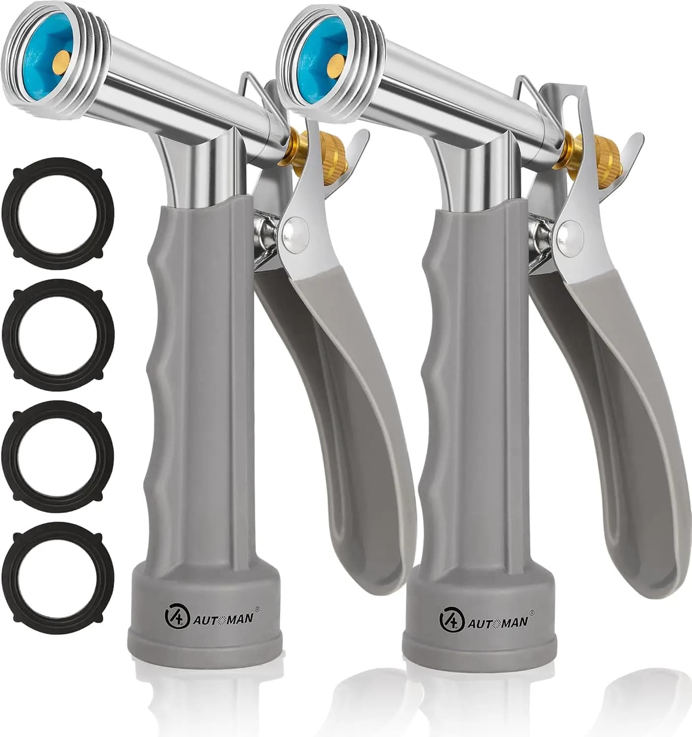 Full Size Garden Hose Nozzle 2 Pack, High Pressure Pistol Grip Water Nozzle Sprayer with Threaded Front, Adjustable Spray Water
