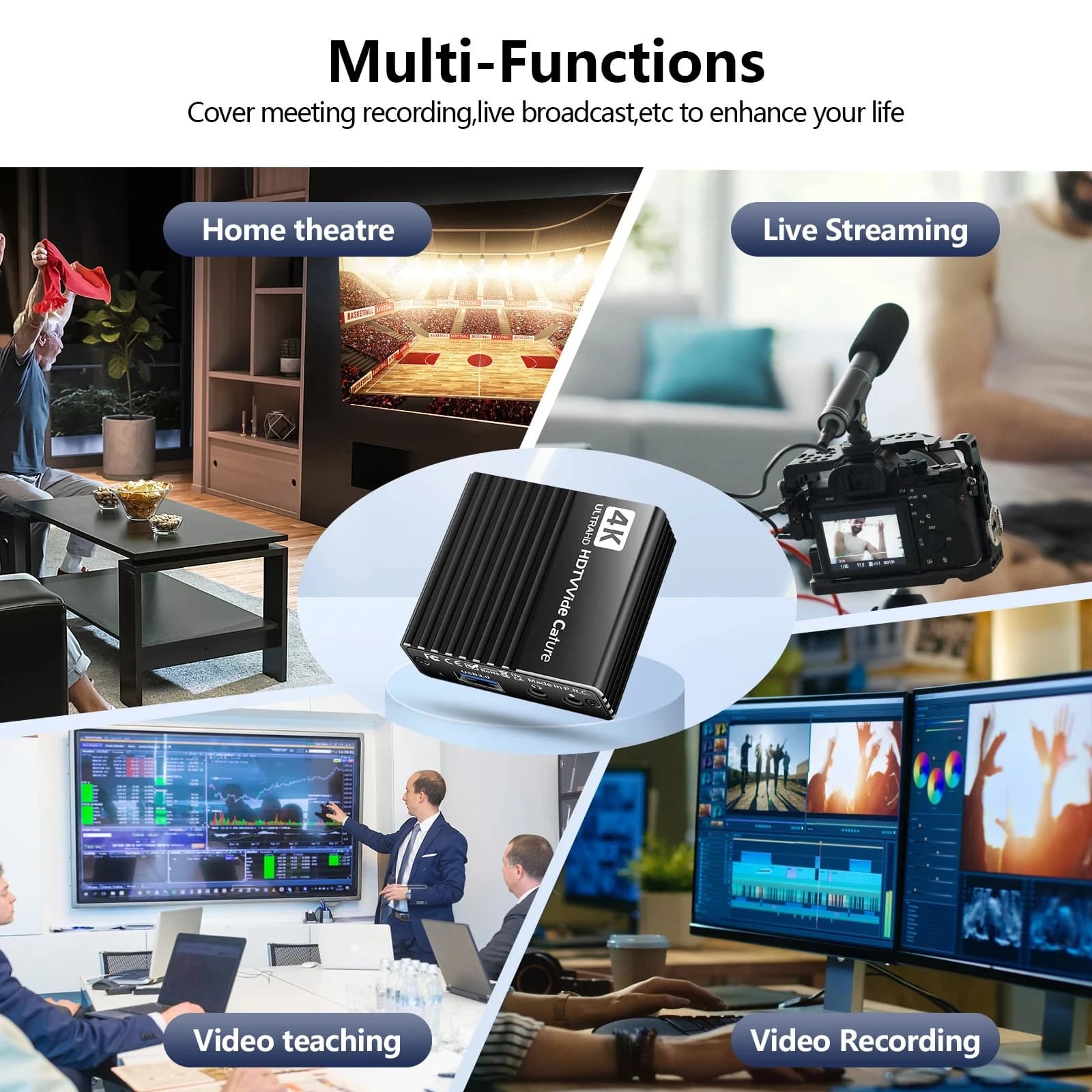 Scheda di acquisizione video USB 3.0 Scatola di registrazione HDTV Gioco 4K Dispositivo per streaming live Microfono HD 1080P Videoregistratore Grabber 60FPS