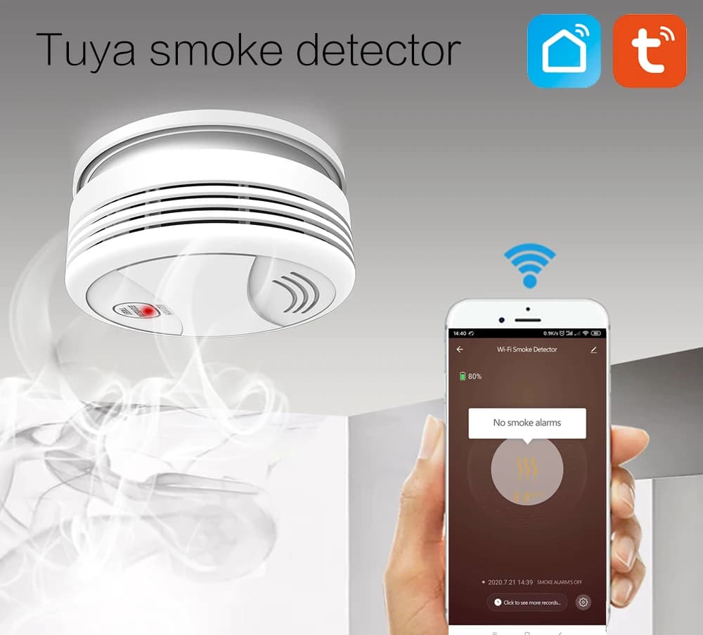 Tuya Fire Smoke Detector Sensor Portable Independent Fire Alarm Sensor Home/Office/Mall/Hotel/Restaurant Security Alarm System