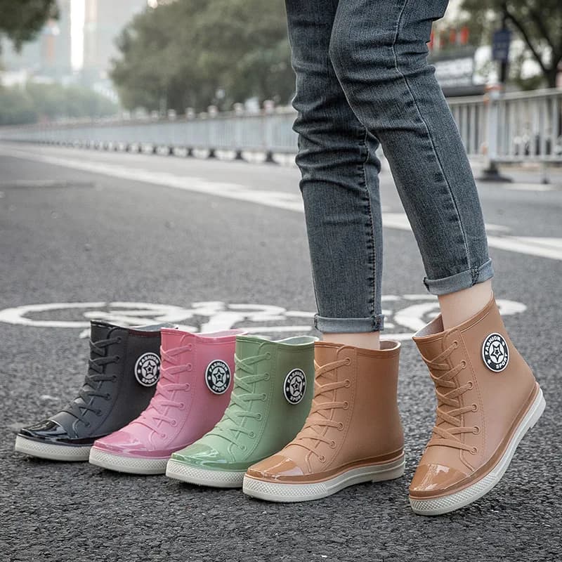Women's Rain Boots Fleece Lined mid Low Boot Waterproof Shoe for Car Wash Spring Autumn Season EVA Material Polyester Fiber