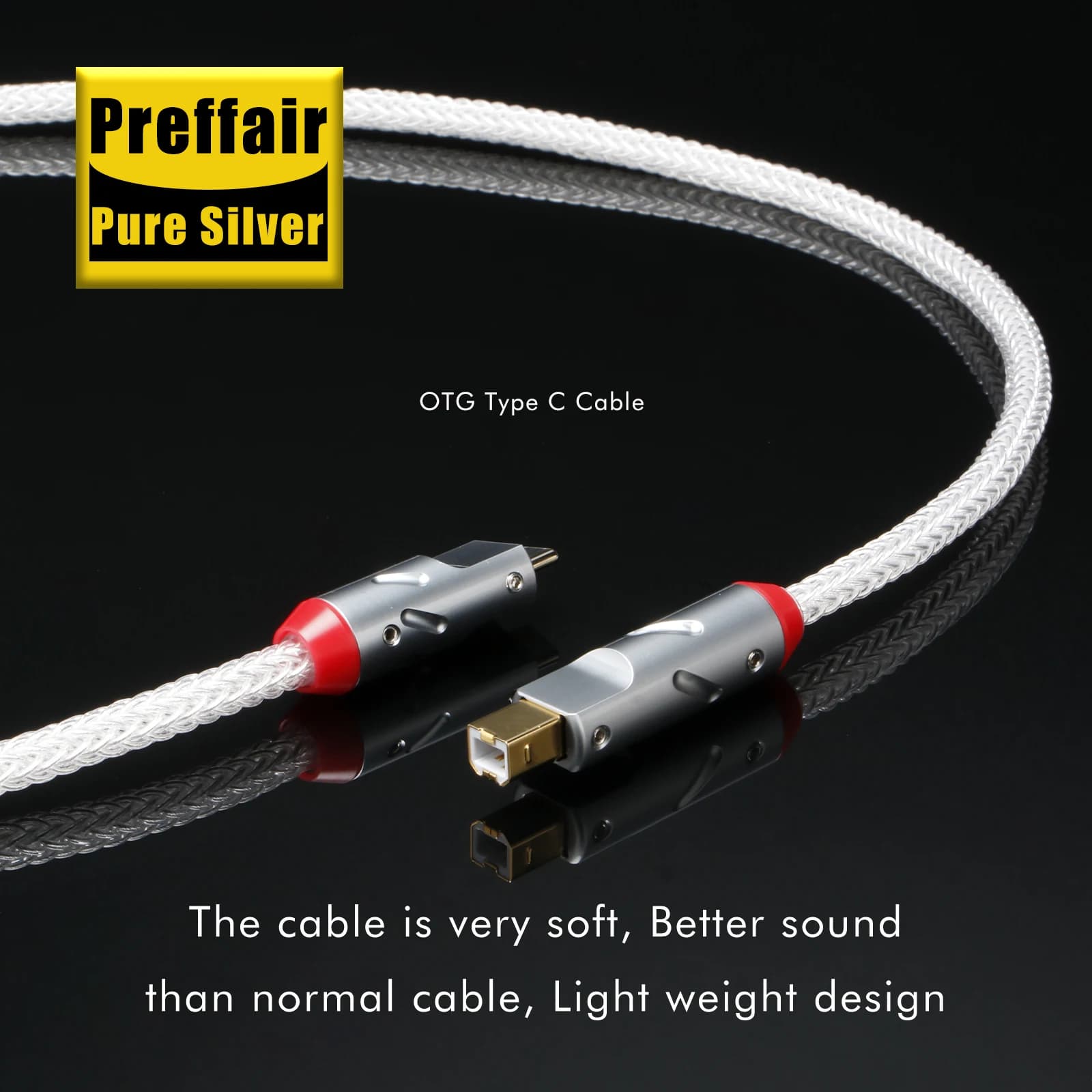 Preffair X460 HIFI Cavo USB argento puro Cavo audio USB tipo B a C con spine Monosaudio B51/B51C