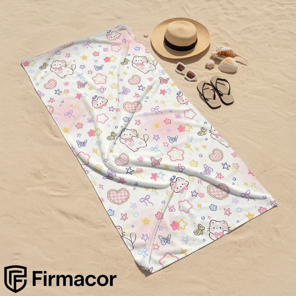 Kawaii Cat Star Cartoon Anime Beach Towel Microfiber Quick Dry Super Absorbent Soft Bath Towel for Kids Adults Travel