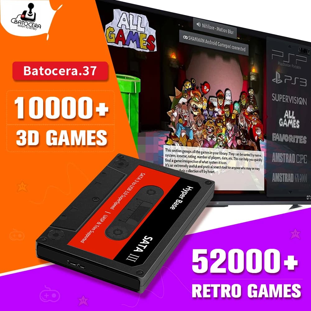Console di gioco Batocera portatile esterna HDD 500G con oltre 48000 giochi per PS3/PS2/PS1/Wii/WiiU/DC/N64/MAME/SS per PC Windows/laptop