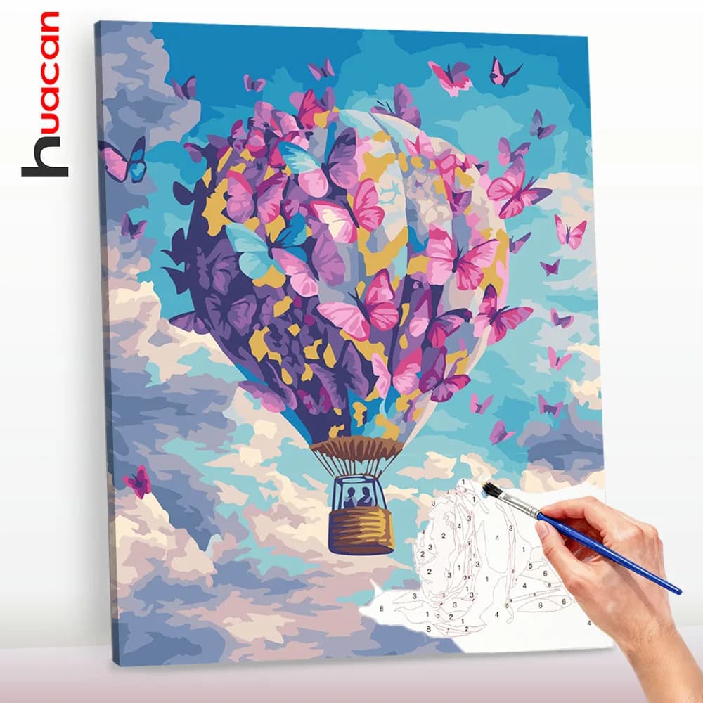 Huacan Hot Air Balloon Oil Painting By Numbers Canvases For Paint Butterfly HandPainted On Canvas Home Decoration