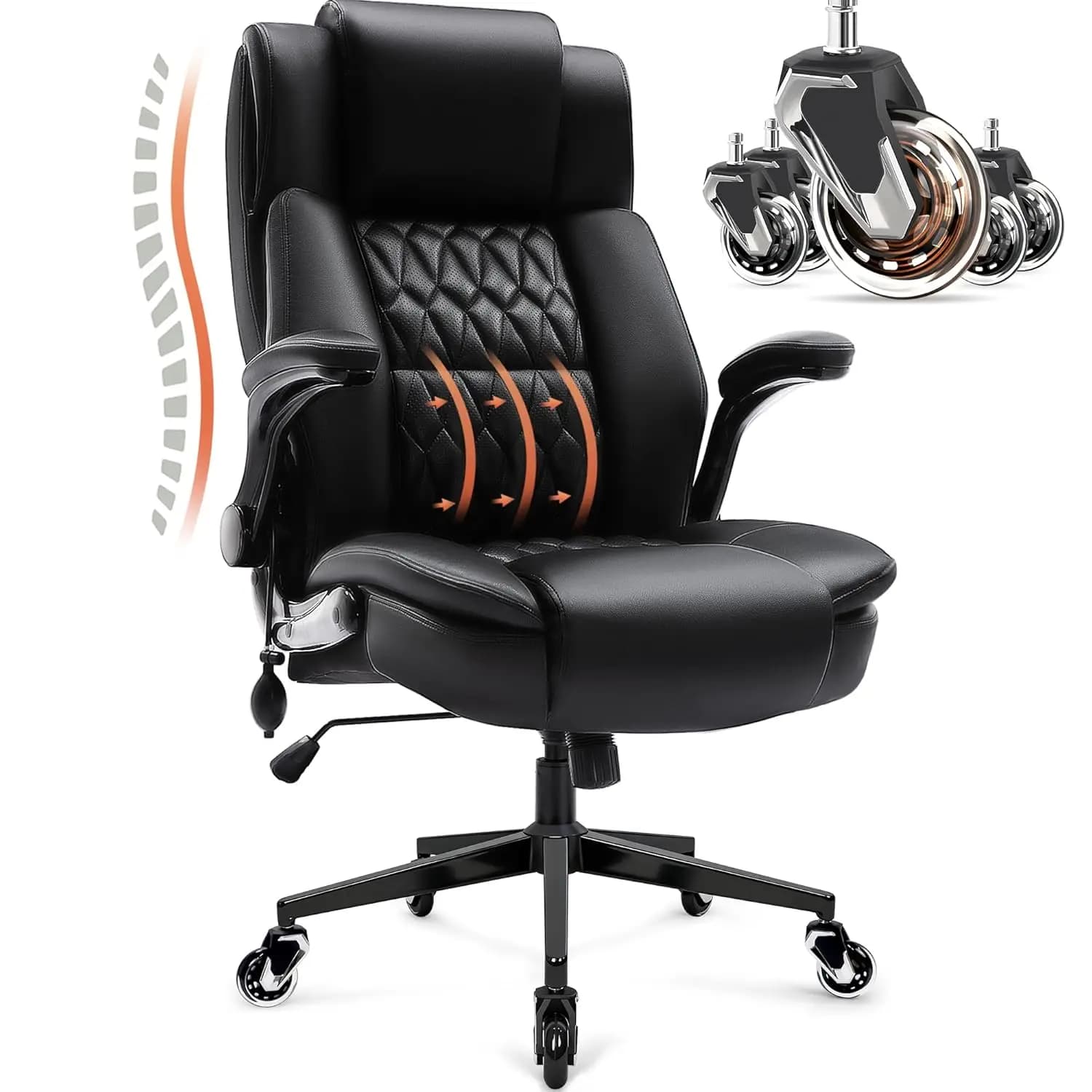 Sedia da Ufficio Grande con Schienale Alto - Supporto Lombare Regolabile, Braccioli Ribaltabili, Base in Metallo Resistente, Tessuto Traspirante, Personalizzabile