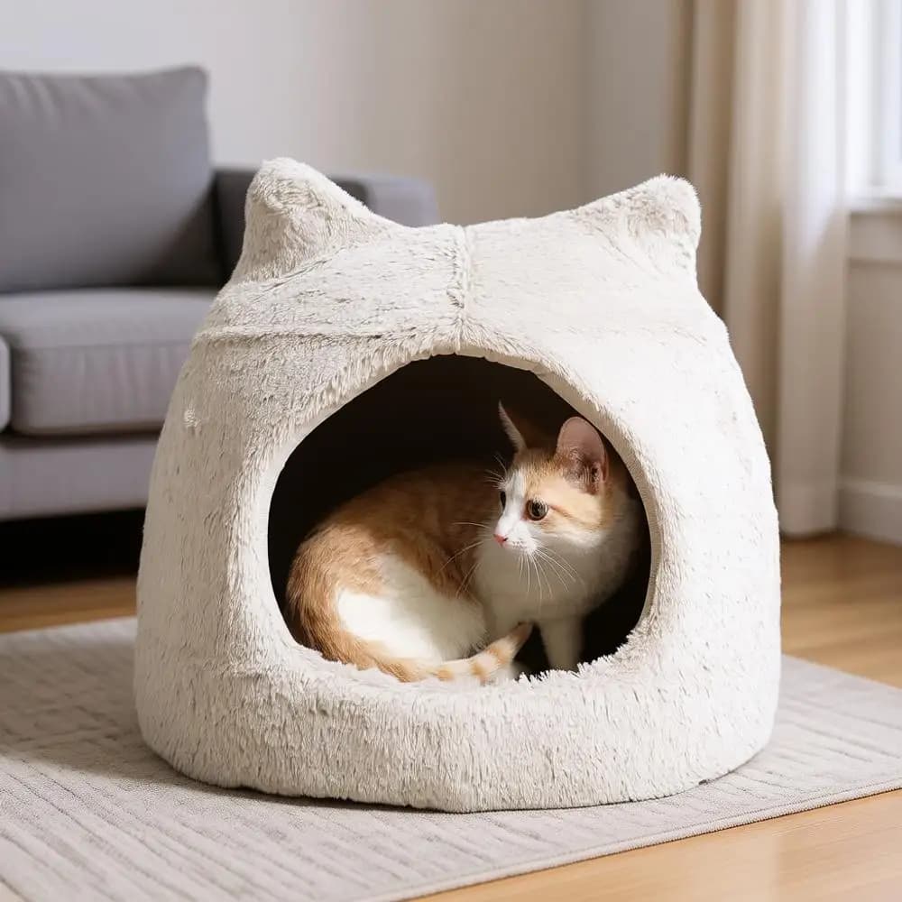 Cuccia a cupola in pelliccia sintetica – Cuccia coperta per gatti e cani di piccola taglia fino a 7 kg, Rifugio in pelliccia sintetica con fondo impermeabile, Lavabile in lavatrice