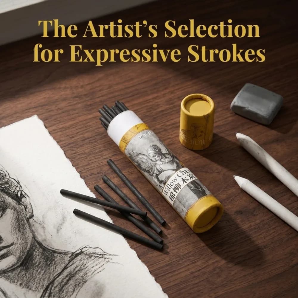 25PCS Black Charcoal Sticks Smooth Four Types Artist Charcoal Strips Light Weight Chinese Ink Painting Charcoal