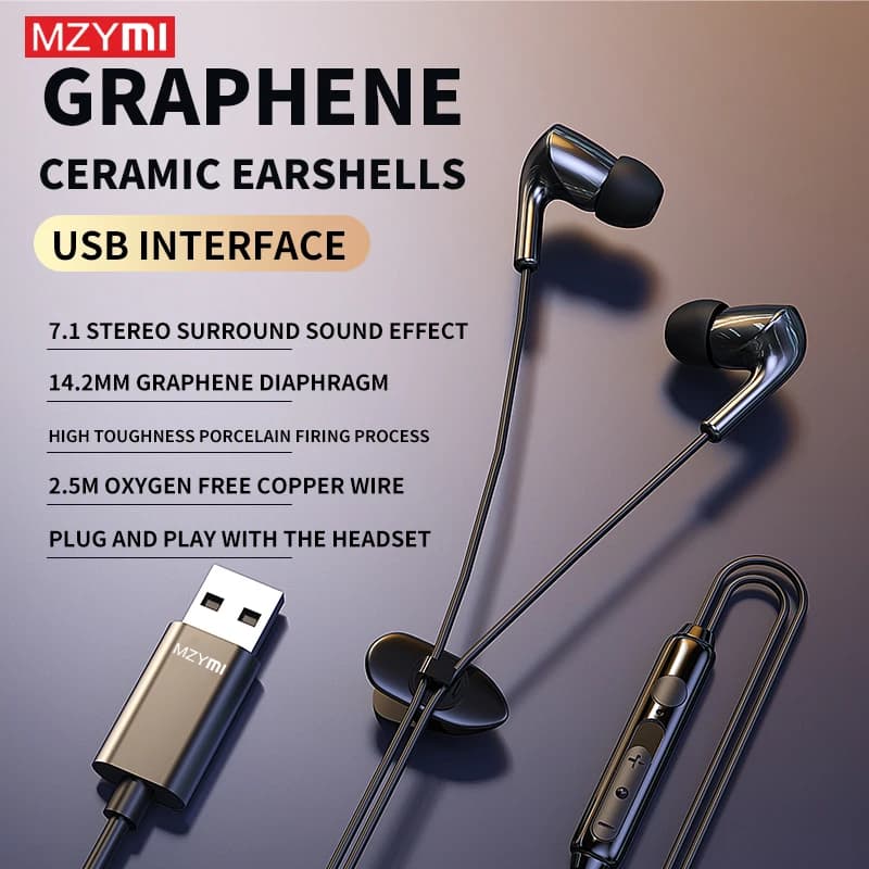 MZYMI L01 TWS Auricolari da gioco cablati Graphere Gusci auricolari in ceramica In-Ear7.1 Cuffie con audio surround Cuffie sportive impermeabili