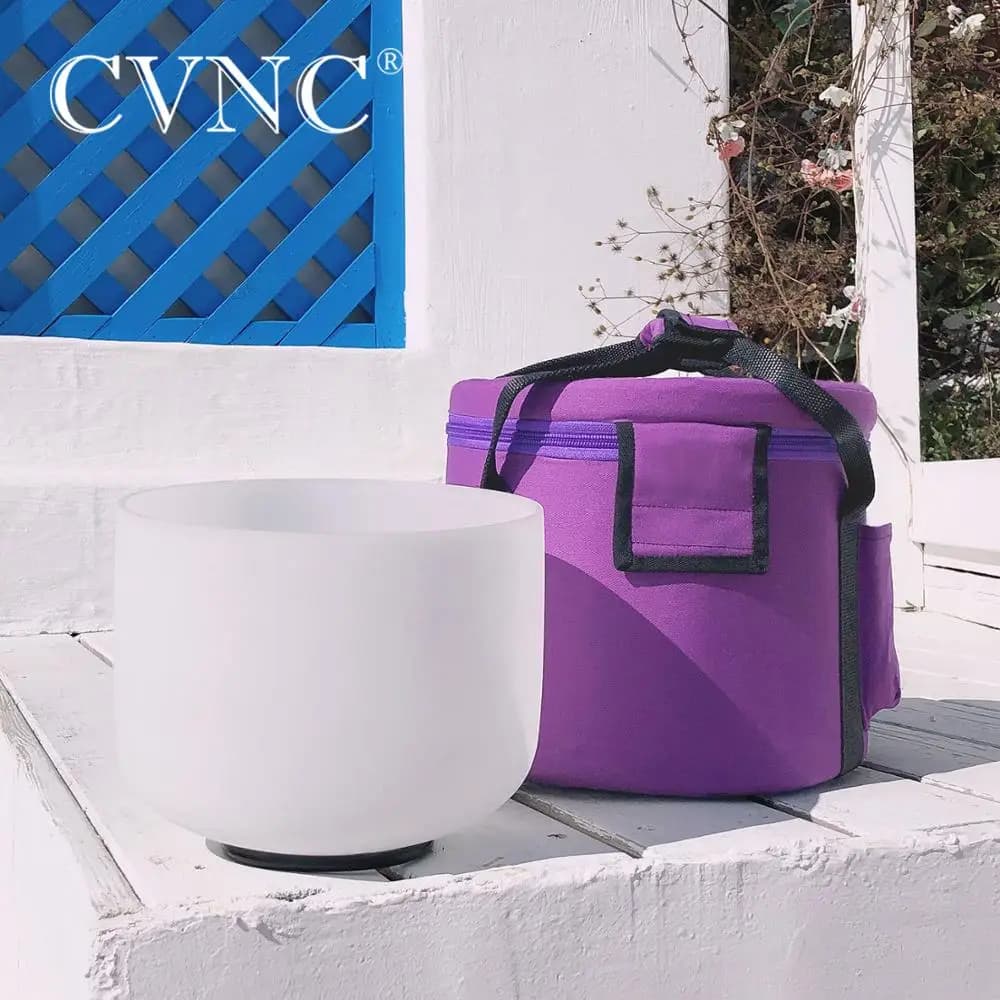 CVNC 7 Inch 440/432hz White Frosted Quartz Crystal Singing Bowl C/D/E/F/G/A/B Note for Meditation and Sound Healing with Bag