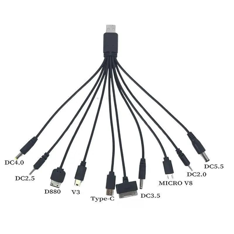**1 cavo USB da 20 cm per la ricarica di telefoni, universale 10 in 1, con connettore Micro USB DC per caricabatterie di cellulari.