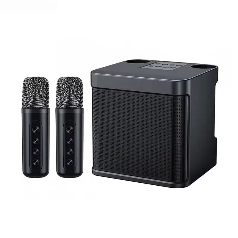 Macchina per karaoke con 2 microfoni wireless, boombox portatile, lettore AUX, scheda TF, lettore USB, modulatore vocale per feste