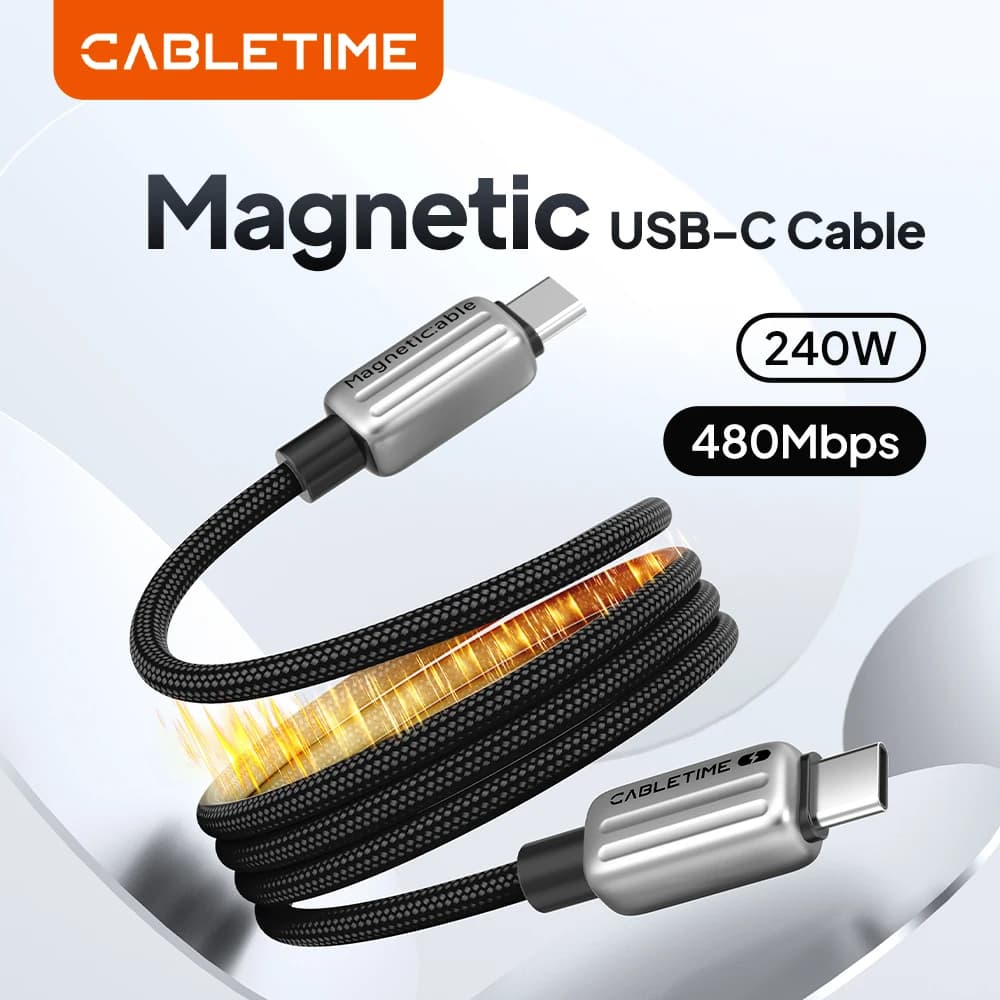 CABLETIME Cavo magnetico PD da 240 W Adattatore per caricabatterie rapido da USB C a USB C Cavo da tipo C per laptop MacBook Samsung iPad