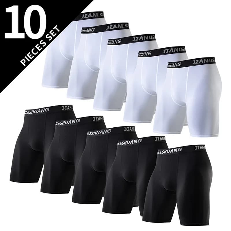 Confezione da 10 boxer da uomo a gamba lunga - Intimo sportivo traspirante per lo sport, la palestra, il ciclismo, taglie dalla XS alla 3XL