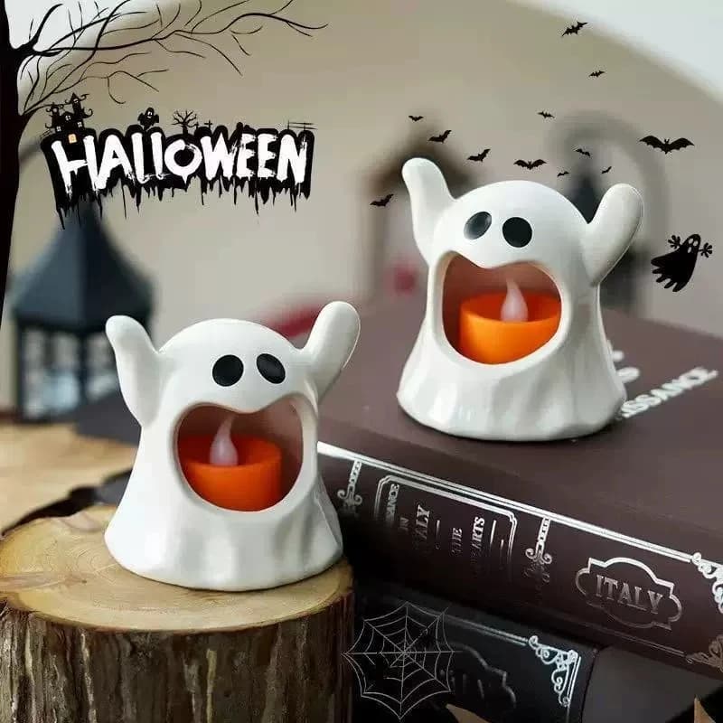 LED Electronic Candle Lights Kawaii Ghost Lights Halloween Scary Atmosphere Ornaments Kid Gift Party Desktop Decoration Props